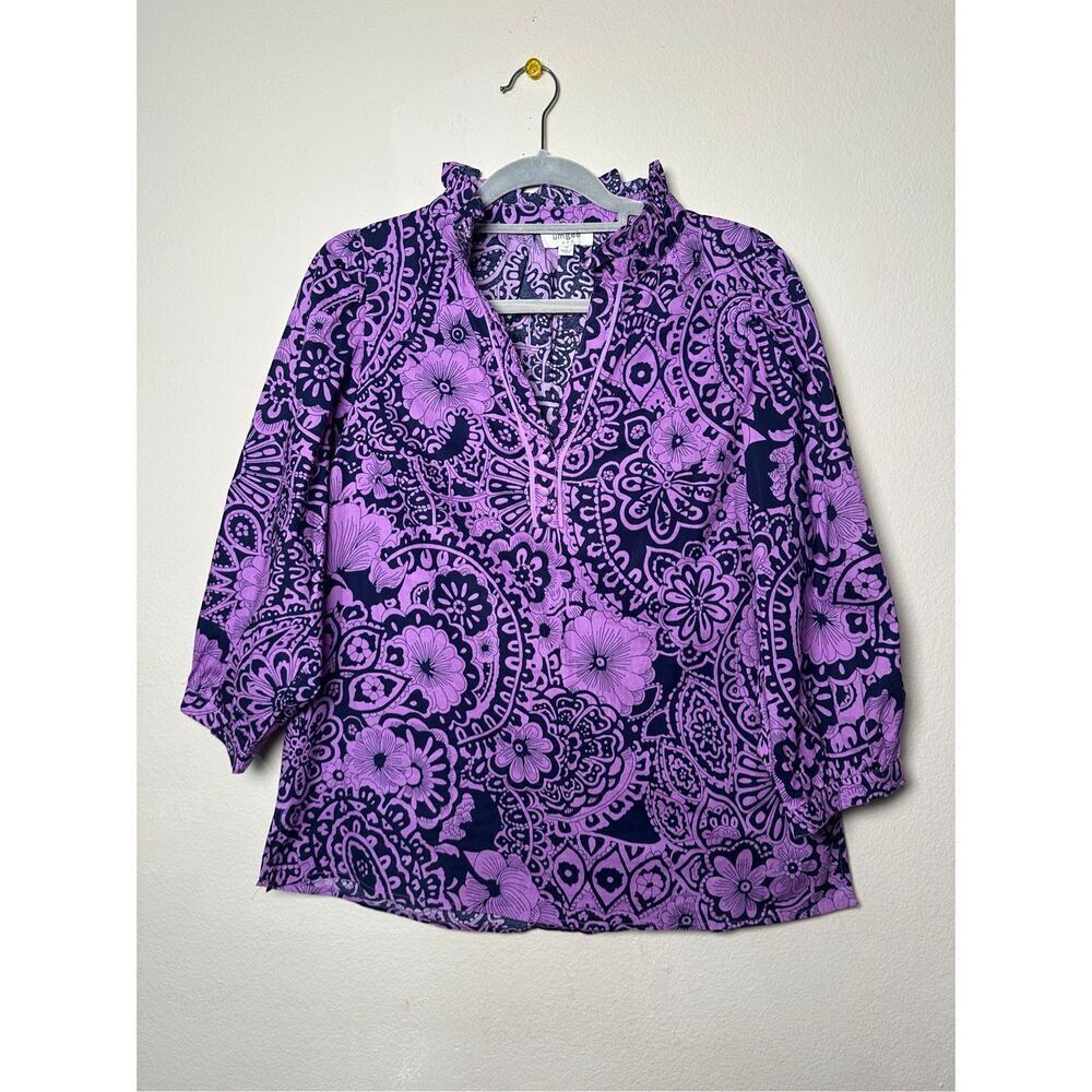 Umgee Paisley Print Dark Purple Blouse Sz m